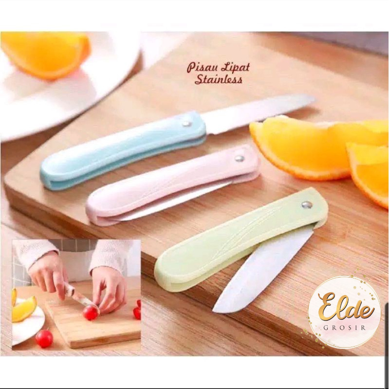 ELDE - pisau lipat stainless gagang plastik pisau dapur lipat pisau mini portable pisau apel buah sayur sayuran