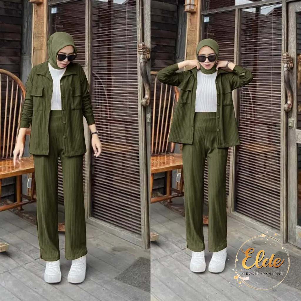 ELDE 12 - SET NABILA ( L - XL ) SETELAN RAJUT BAHAN MANGO KNIT IMPORT TEBAL DAN HALUS KANCING HIDUP FULL ADA SAKU KANAN DAN KIRI + CELANA KULOT ( NO INNER )