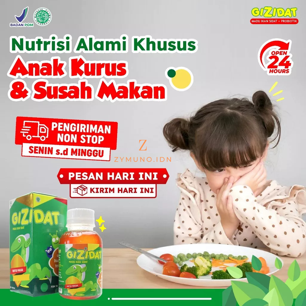 Gizidat Original || Multivitamin Penambah Nafsu Makan &amp; Berat Badan Anak Bayi – Suplemen Madu Ikan Sidat Rasa Manis Tanpa Efek Samping Tingkatkan Daya Tahan Tubuh Cerdaskan Otak Anak Tumbuh Kembang Masksimal Isi 130ml Gijidat Nutridat