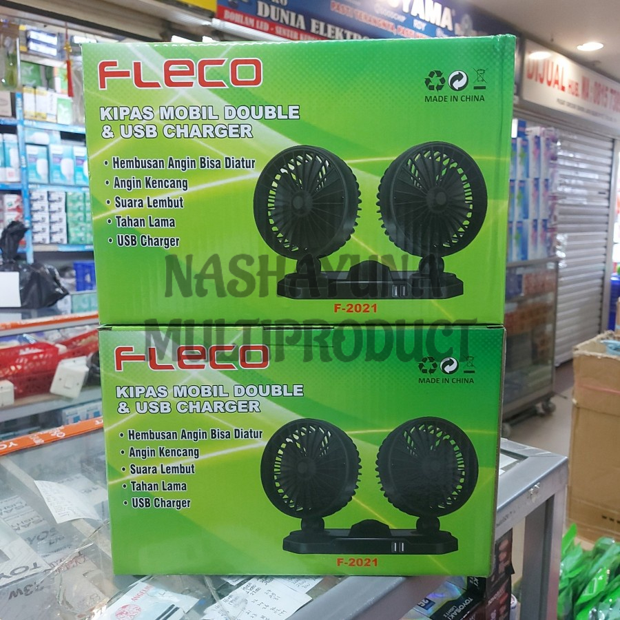 KIPAS 2 FAN DOUBLE/KIPAS MOBIL FLECO F-2021 USB CHARGER ANGIN KENCANG