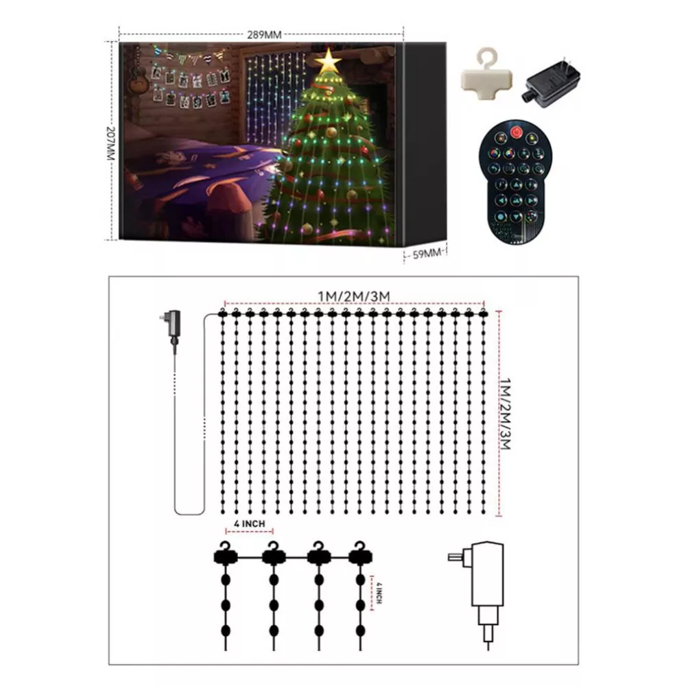 RGBIC LED Gorden 2x2m bisa di program untuk dinding Cafe Display Toko dekorasi pesta APP Android bluetooth Dekorasi Pub Karaoke dan dangdut RGB IC Smart Curtain Light DIY LED Fairy Garland String Light Bluetooth App Control Lamp for Christmas Window