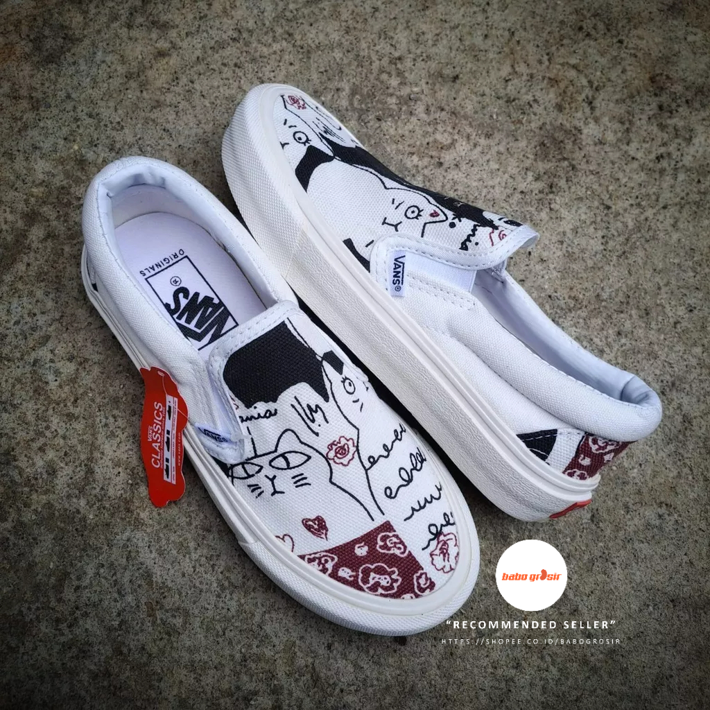 PROMO Sepatu Slip On Wanita | Vans Slip On Cat Poppy My Jelly Premium Import Quality Include Box, Upper Kanvas, Waffle DT Anti Slip, Tag Made in China, Harga Termurah