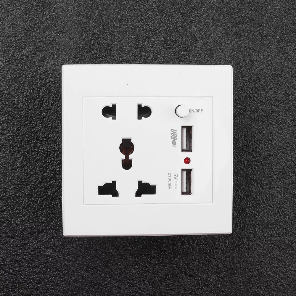 Taffware Stop kontak Listrik Dinding plus 2x USB 2.1A bisa segala jenis steker UK EU US bisa charge HP didalam ada 2 charger Fast Charging 2.1 Ampere Dual USB Port Electric Wall Charger Dock Socket Power Outlet Panel Plate Electric Wall Charger Station