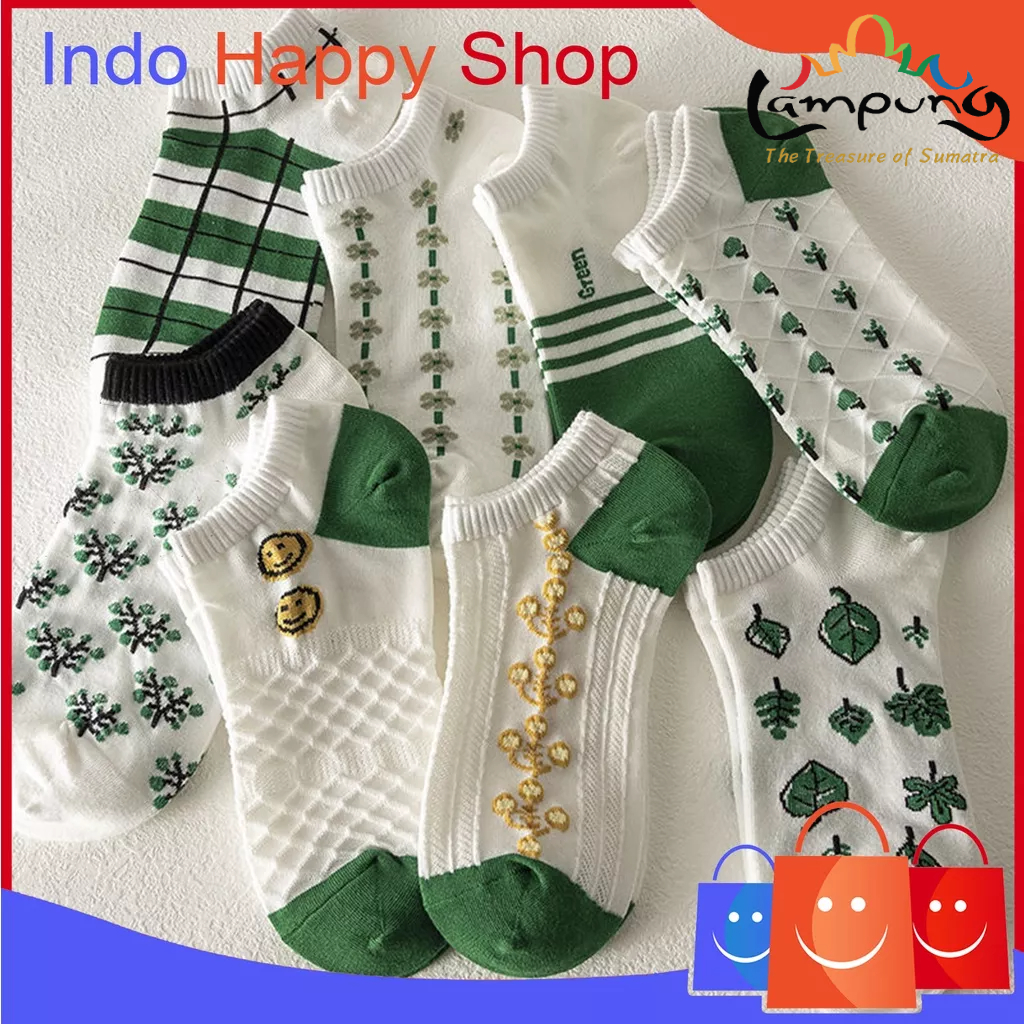 ⭐️𝐈𝐇𝐒 𝟕𝟖𝟎 𝐋𝐚𝐦𝐩𝐮𝐧𝐠⭐️Kaos Kaki Wanita Motif Daun Daunan Hijau Kaos Kaki Gaya Jepang Import