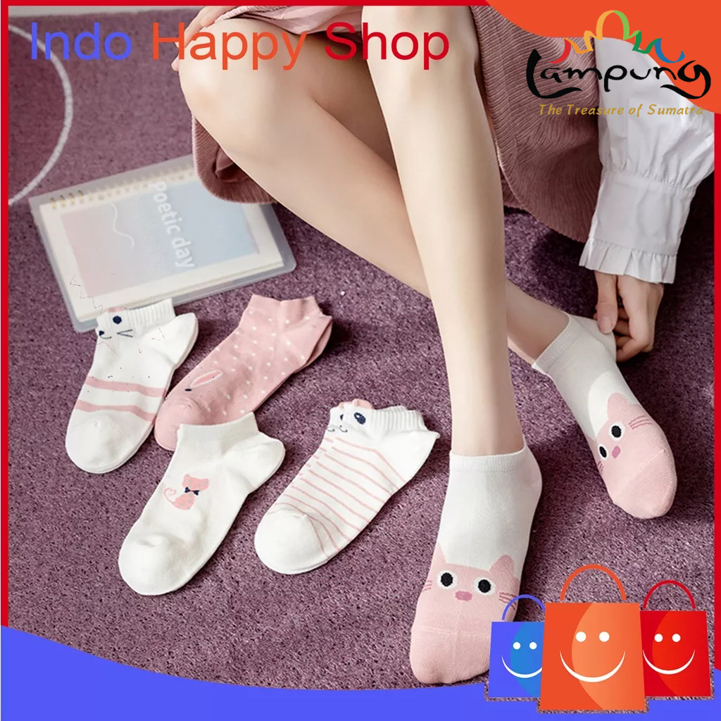 ⭐𝐈𝐇𝐒 𝟐𝟒𝟑 𝐋𝐚𝐦𝐩𝐮𝐧𝐠⭐️Kaos Kaki Wanita Motif Kucing Lucu Fashion Korea Kaos Kaki Pendek Wanita Ankle Socks