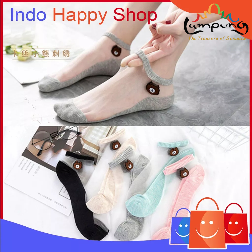 ⭐️𝐈𝐇𝐒 𝟖𝟗𝟔 𝐋𝐚𝐦𝐩𝐮𝐧𝐠⭐️Kaos Kaki Transparan Wanita Kaos Kaki Fashion Pendek Beruang Japanese Bear Ankle Socks