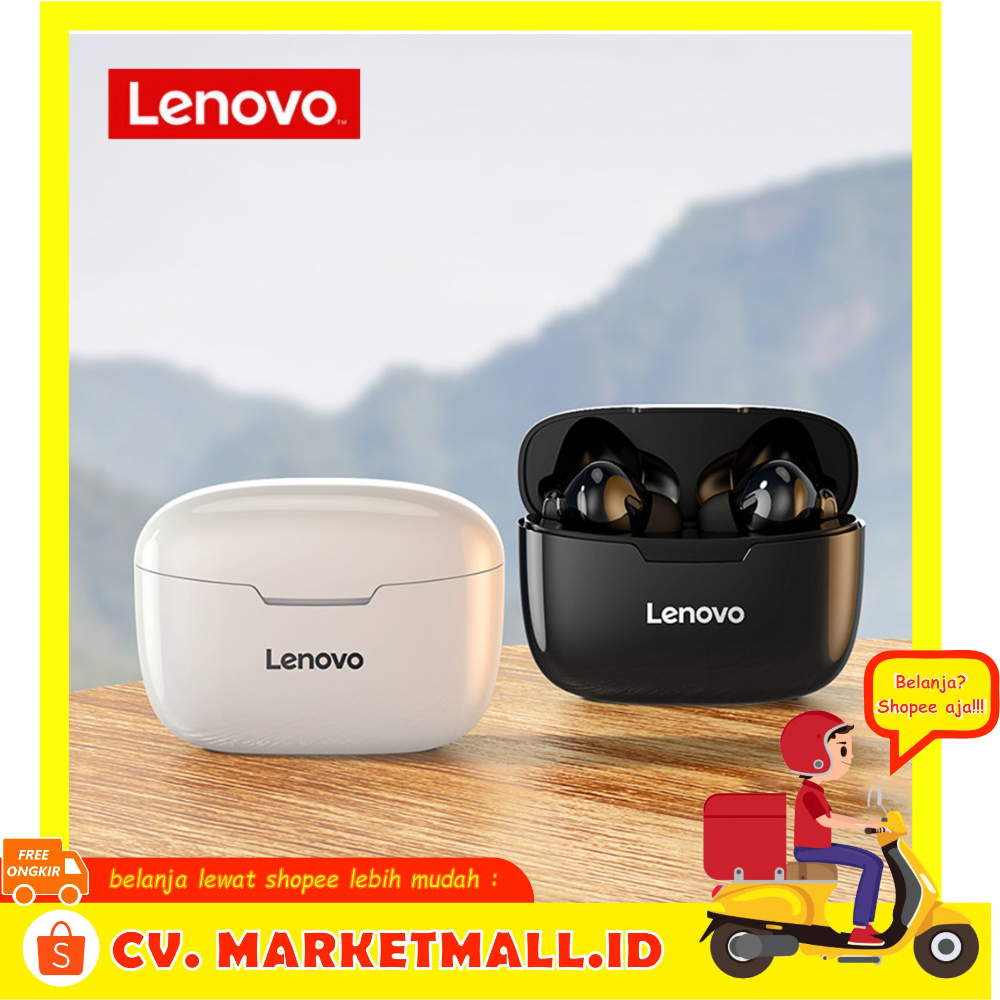 TWS Earphone Desain Airpods Headset Bluetooth 5.0 with Charging Dock USB Type C Baterai Tahan Lama Lenovo Think Plus - ILSK0QBK