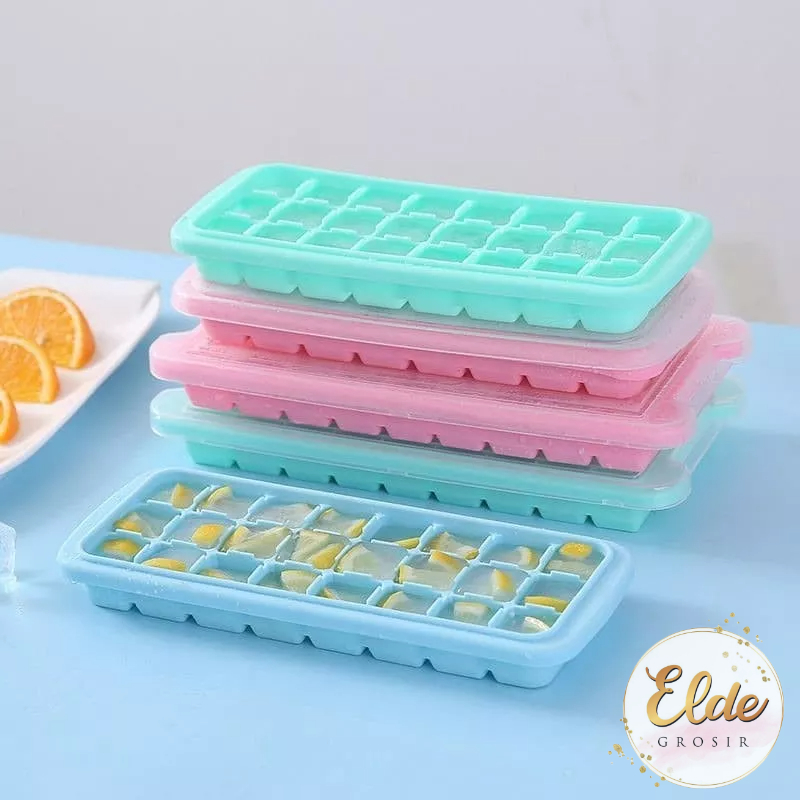 ELDE - Cetakan Es Batu + Tutup 24 &amp; 36 &amp; 160 Kotak Cube Silikon Elastis Coklat Puding Jelly