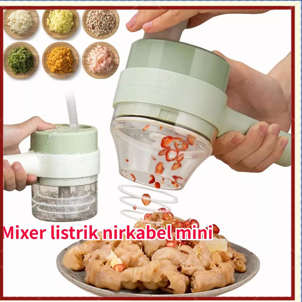 【COD】4 In1 Multifunctional Electric Vegetable Cutter Slicer Handheld Wireless Chopper Cutting Meat Potato Slicer Garlic Mud Masher