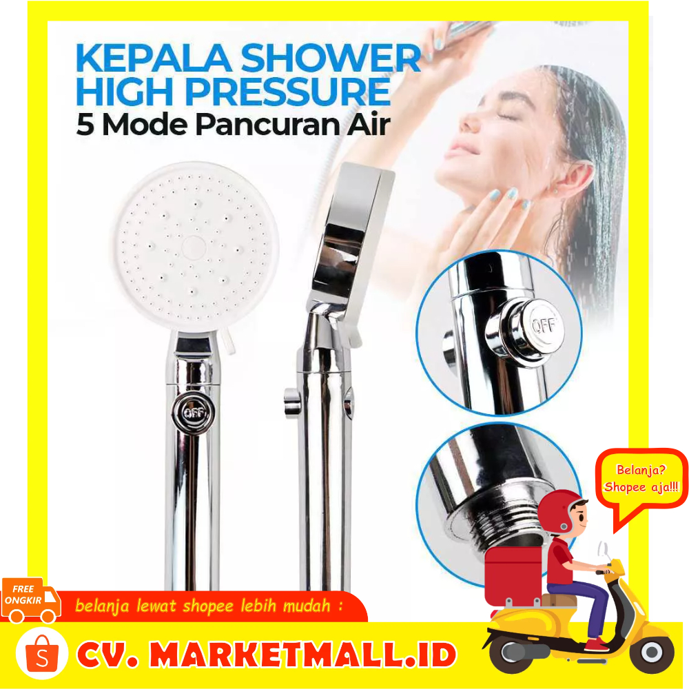 Kepala Shower Mandi Bertekanan Super 5 Mode Pancuran Nozel Pancuran Supercharger Minimalist High Pressure BATHE PROJECT K003 - 7CHZ6GSV