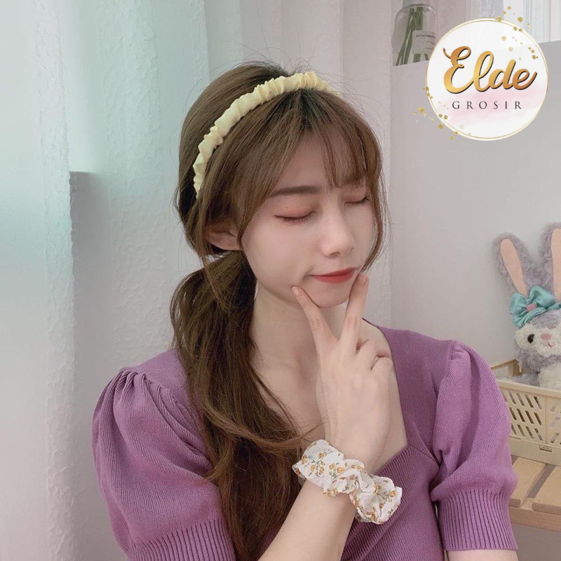 ELDE - Bando korea kerut scrunchie headband warna pastel