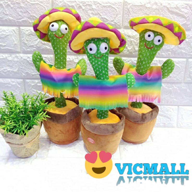 VICMALL - (MODEL CHARGER) Boneka Kaktus Bicara Menari Lampu LED Musik / Dancing Cactus Toy