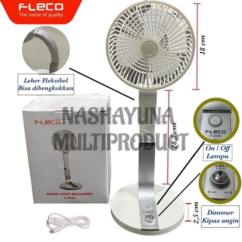 [BAYAR DI TEMPAT] KIPAS ANGIN LIPAT PORTABLE ORIGINAL FLECO F-2020 DILENGKAPI EMERGANCY LAMP KUALITAS TERBAIK