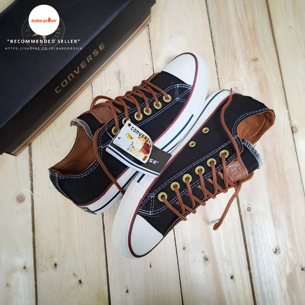 PROMO Sepatu Converse Chuck Taylor Classic Peached OX Black, Upper Kanvas, Tapak Rubber, Premium Import Quality Tag Made in Vietnam