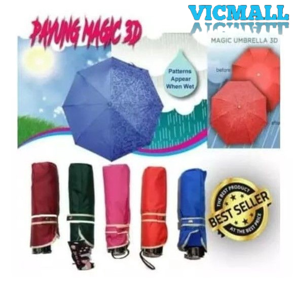 VICMALL - Payung magic  3D lipat / Payung Lipat 3D Anti UV Magic Umbrella Lapisan 3D Kuat Dan Kokoh /  Payung Lipat Ajaib Keluar Motif Bila Basah / Payung Polos Korea