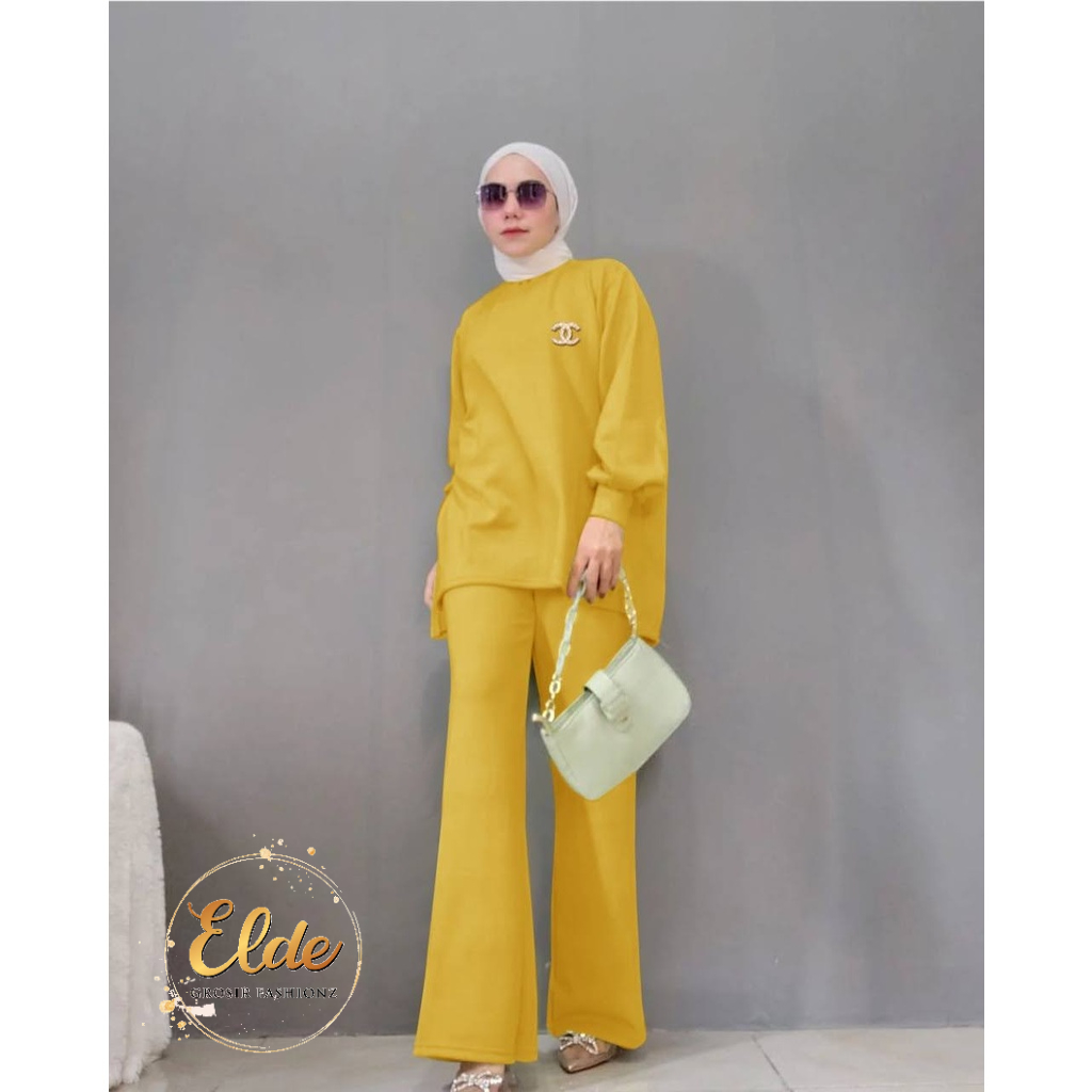 ELDE 12 - Setelan Rona Knit ( L - XL - XXL - 3XL ) JUMBO Bahan Mango Knit Import Tebal + Celana, NO BROSS