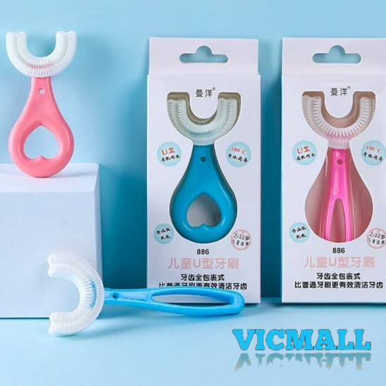 VICMALL - Sikat Gigi Bentuk U Bahan Silikon Untuk Anak Bayi 2-6 Tahun Ukuran S