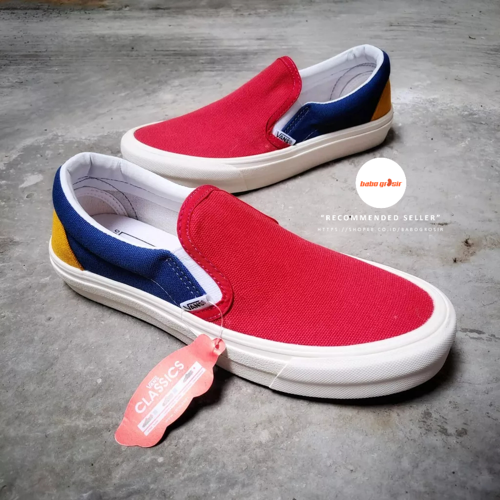 PROMO Sepatu Slip On Pria Wanita | Vans Slip On Yatch Club Red Premium Import Quality Include Box, Upper Kanvas, Waffle DT Anti Slip, Tag Made in China