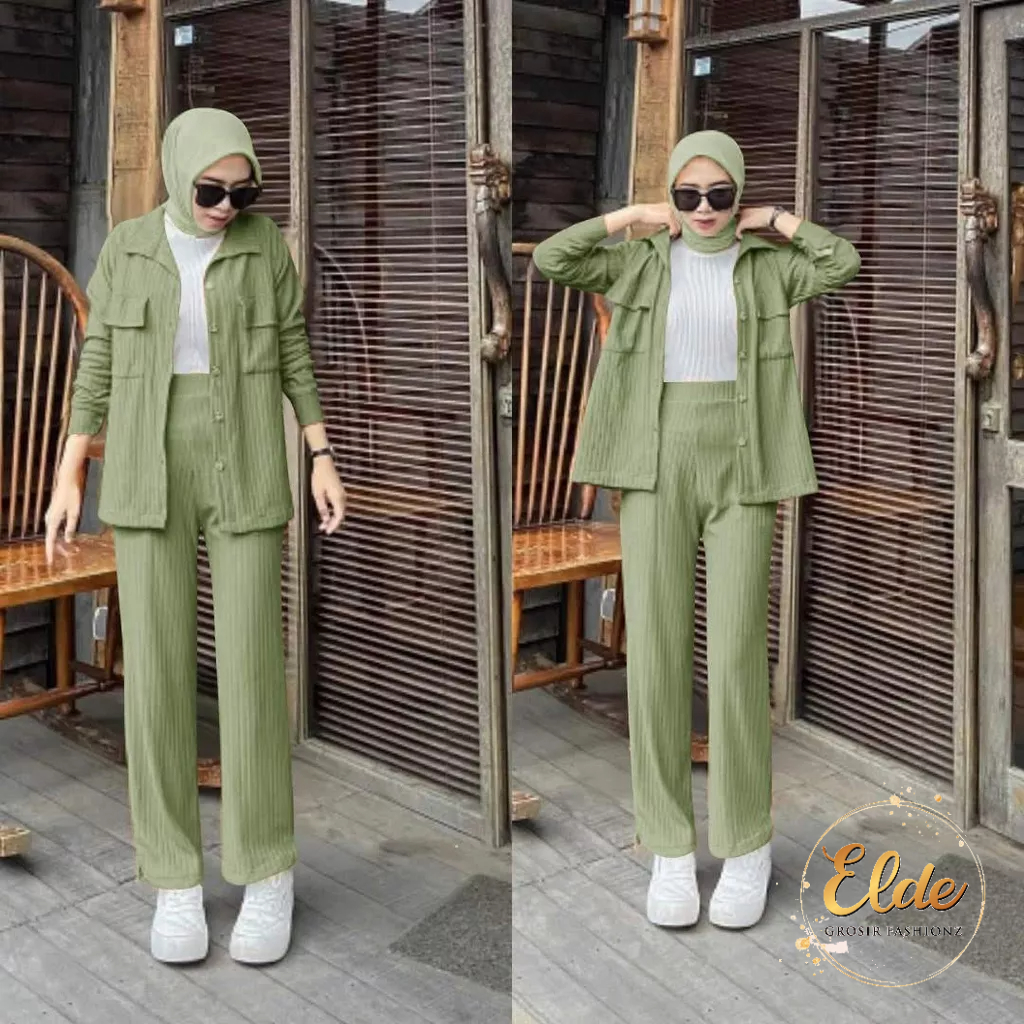 ELDE 12 - SET NABILA ( L - XL ) SETELAN RAJUT BAHAN MANGO KNIT IMPORT TEBAL DAN HALUS KANCING HIDUP FULL ADA SAKU KANAN DAN KIRI + CELANA KULOT ( NO INNER )