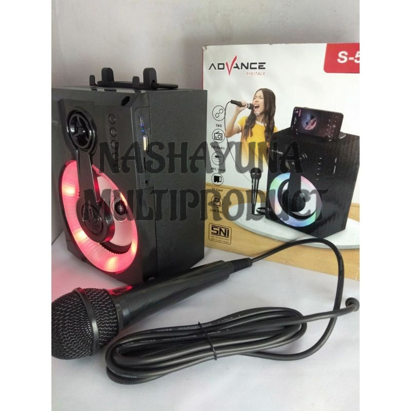 Speaker Bluetooth Portable ADVANCE S-50 / Speaker Karaoke Plus Mic ADVANCE S-50 Input Usb-Aux-Sd Card-Fm Radio Suara Ngebass