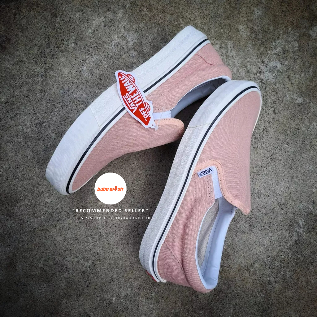 PROMO Sepatu Slip On Wanita | Vans Slip On Classic Peach Premium Import Quality Include Box, Upper Kanvas, Waffle DT Anti Slip, Tag Made in China