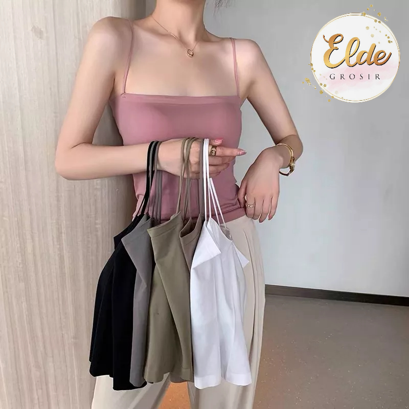 ELDE - Tank Top Bra Basic Wanita Panjang / Tanktop Square Tali Spaghetti Premium