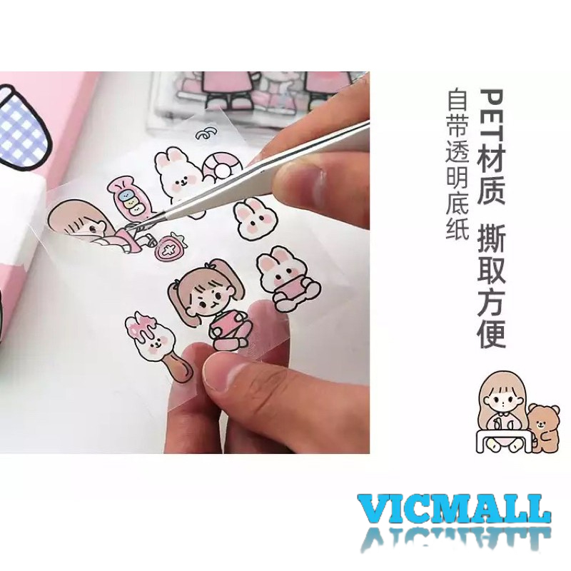 VICMALL - 100 Lembar] Stiker Hp/Laptop/Botol Minum/2D Tumblr/Aesthetic Motif Bening PVC sticker