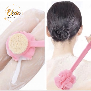 ELDE 1 - Shower Puff + Sikat Gosok Punggung Gagang Panjang Spons Mandi 2 Sisi