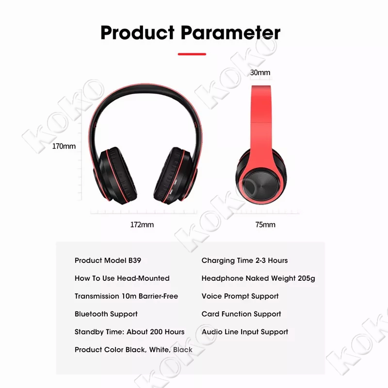 【penjual lokal】B39 Headphone Bluetooth Headset Musik Gaming dengan Lampu LED dan Mic Suara HIFI Bass Mantap