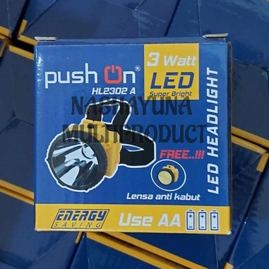 SENTER KEPALA/HEADLAMP PUSH ON HL-2303 CAHAYA 3 WATT BATRAI AWET DAN TAHAN LAMA