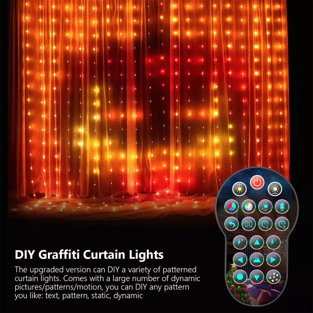 RGBIC LED Gorden 2x2m bisa di program untuk dinding Cafe Display Toko dekorasi pesta APP Android bluetooth Dekorasi Pub Karaoke dan dangdut RGB IC Smart Curtain Light DIY LED Fairy Garland String Light Bluetooth App Control Lamp for Christmas Window