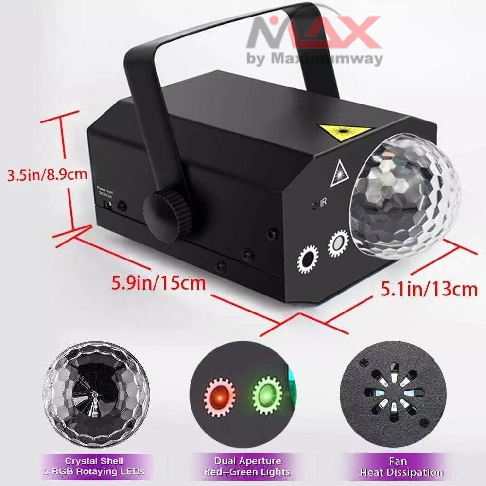 Emslaser Proyektor laser plus Magic ball ikut alunan musik lampu panggung komplit untuk Disco DJ pesta lampu sorot RGB Mini DJ Disco Laser Light KTV Projector Torch LED Crystal Strobe Stage Effect Wedding Xmas Holiday Party Remote Control Lamp