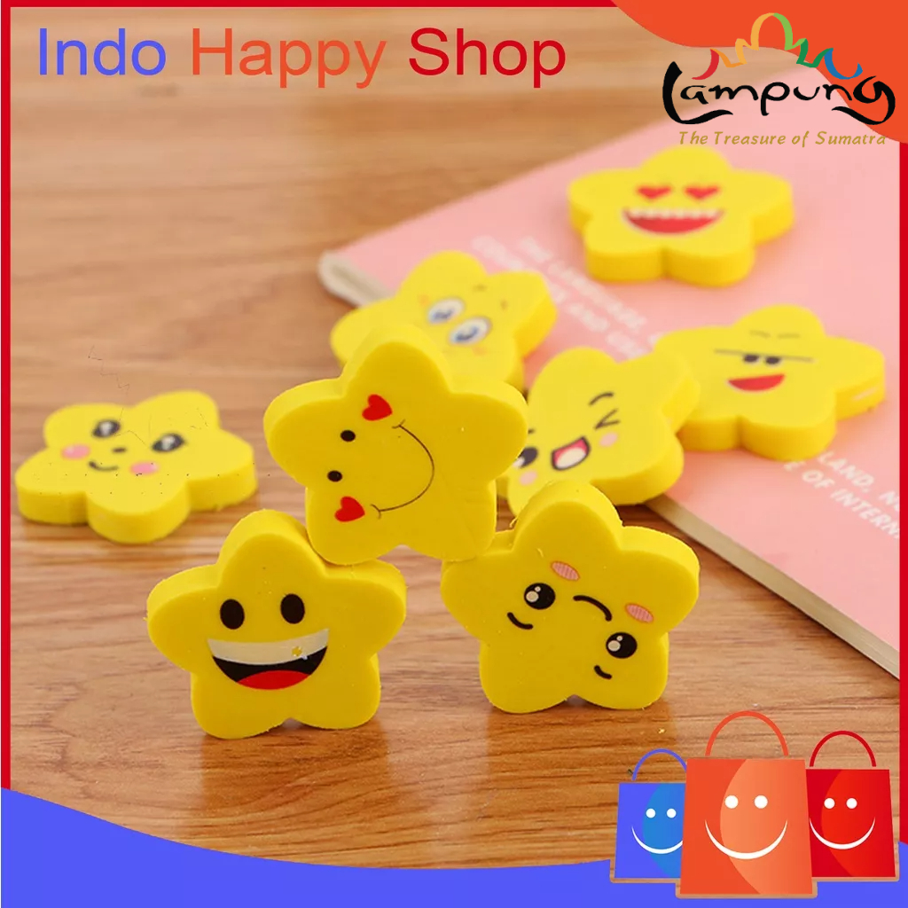 ⭐️𝐈𝐇𝐒 𝟖𝟗𝟏 𝐋𝐚𝐦𝐩𝐮𝐧𝐠⭐️Penghapus Pensil Bintang Karakter Emoji Smile Set 3pcs