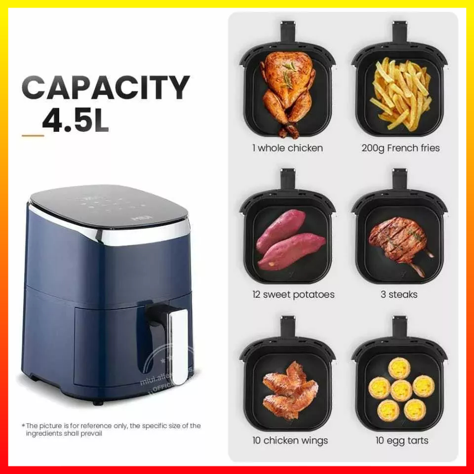 Mesin Alat Penggoreng Udara Layar Sentuh LED Indikator Anti Lengket Air Fryer 4.5L MIUI - WIHZ01BL