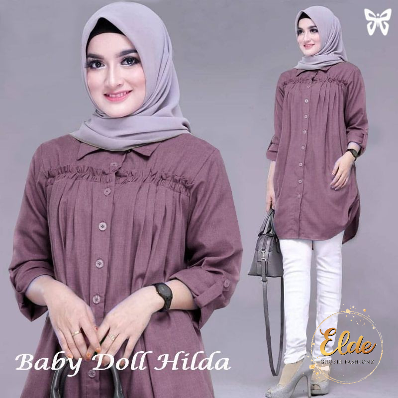 ELDE 5 - KEMEJA HILDA BABYDOLL ATASAN BAJU WANITA TANGAN SCRODER, BAHAN SUPERNOVA