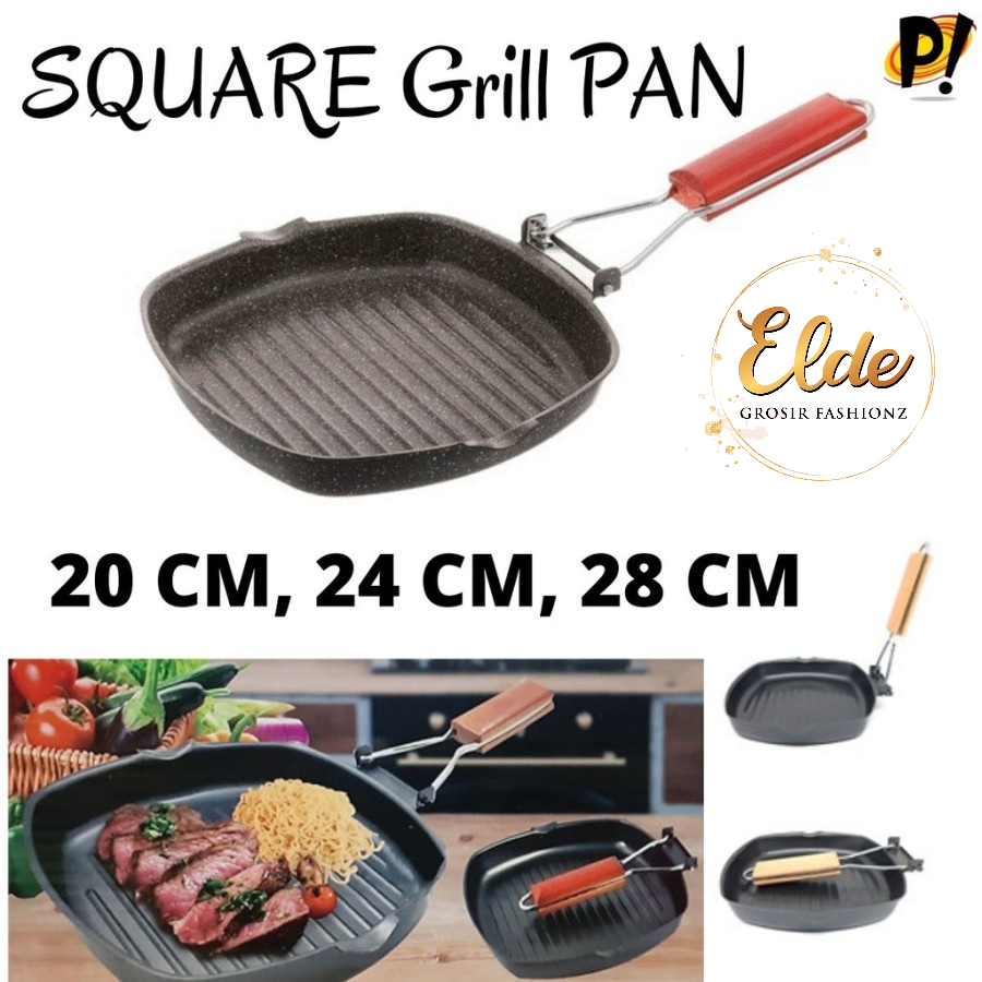 ELDE 1 - PANCI PEMANGGANG SQUARE GRILL PAN / PANCI LIPAT / Wajan Lipat Serbaguna Teflon Panggangan / ALAT BAKAR SATE BBQ Steak