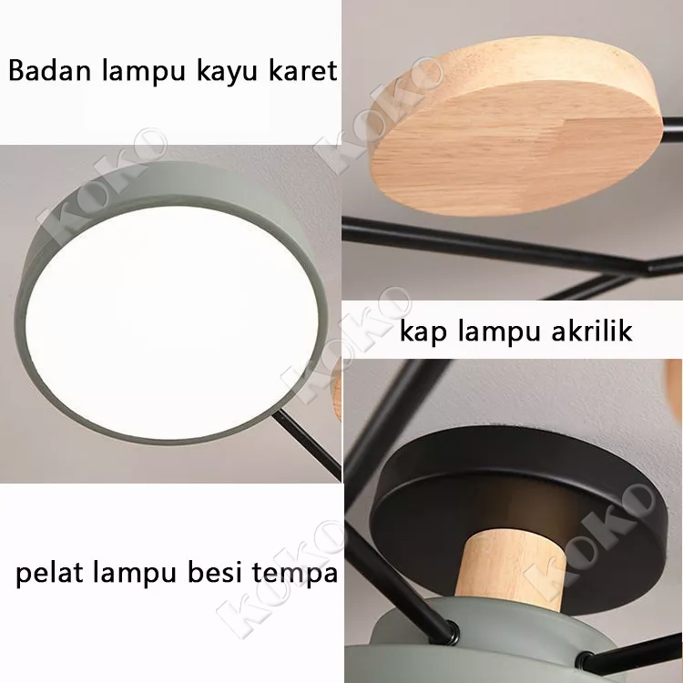 【Penjual lokal】4 Lampu Gantung 3+1 Led E27 Industrial Bahan Besi Untuk Plafon Ruang Tamu Modern minimalist chandelier (Bohlam tidak termasuk)