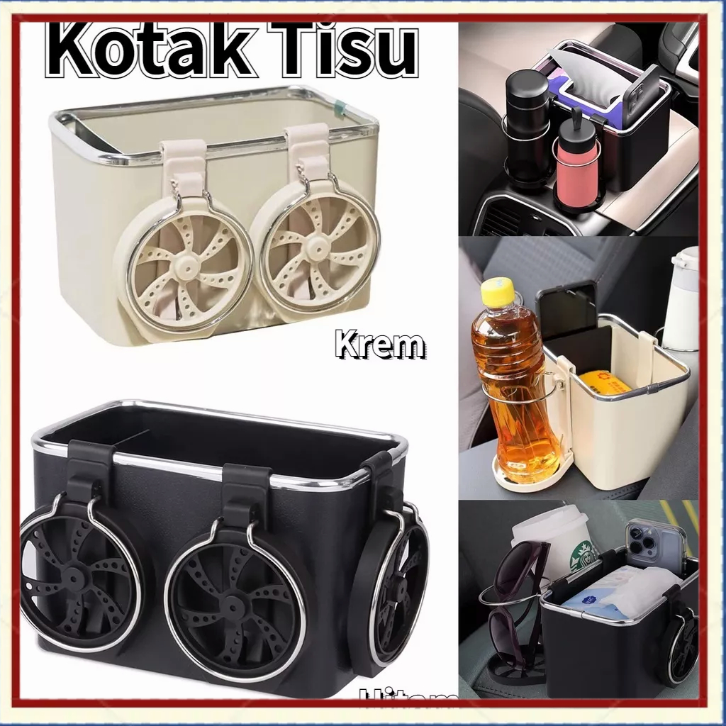 【COD】Kotak Tisu Multifungsi Kotak Penyimpanan Mobil Dengan Kurung Double Cup Dan Lanyard Gratis Kapasitas Besar