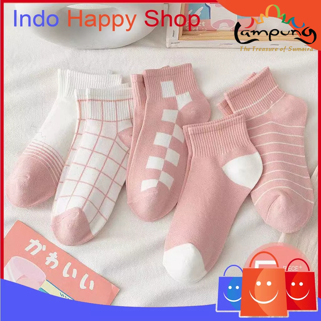 ⭐️𝐈𝐇𝐒 𝟔𝟐𝟗 𝐋𝐚𝐦𝐩𝐮𝐧𝐠⭐️Kaos Kaki Pria Wanita Motif Pink Catur Kaos Kaki Pendek Korean Style Ankle Socks