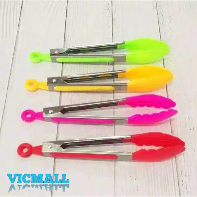 VICMALL - CAPITAN / PENCAPIT MAKANAN KUE / FOOD TONGS STAINLESS + SILICON