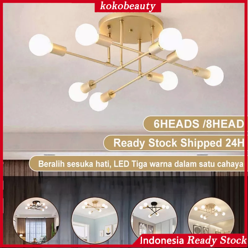 Lampu Gantung 6/8 Led E27 Industrial Bahan Besi Untuk Plafon Ruang Tamu Modern minimalist chandelier (Bohlam tidak termasuk)