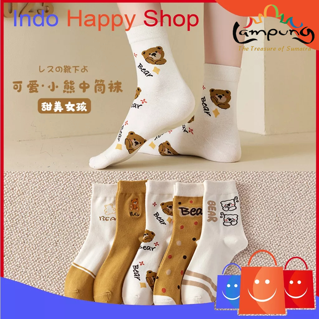 ⭐️𝐈𝐇𝐒 𝟗𝟐𝟏 𝐋𝐚𝐦𝐩𝐮𝐧𝐠⭐️Kaos Kaki Pria Wanita Panjang Setinggi Betis Motif Beruang Bear Fashion Socks Korea