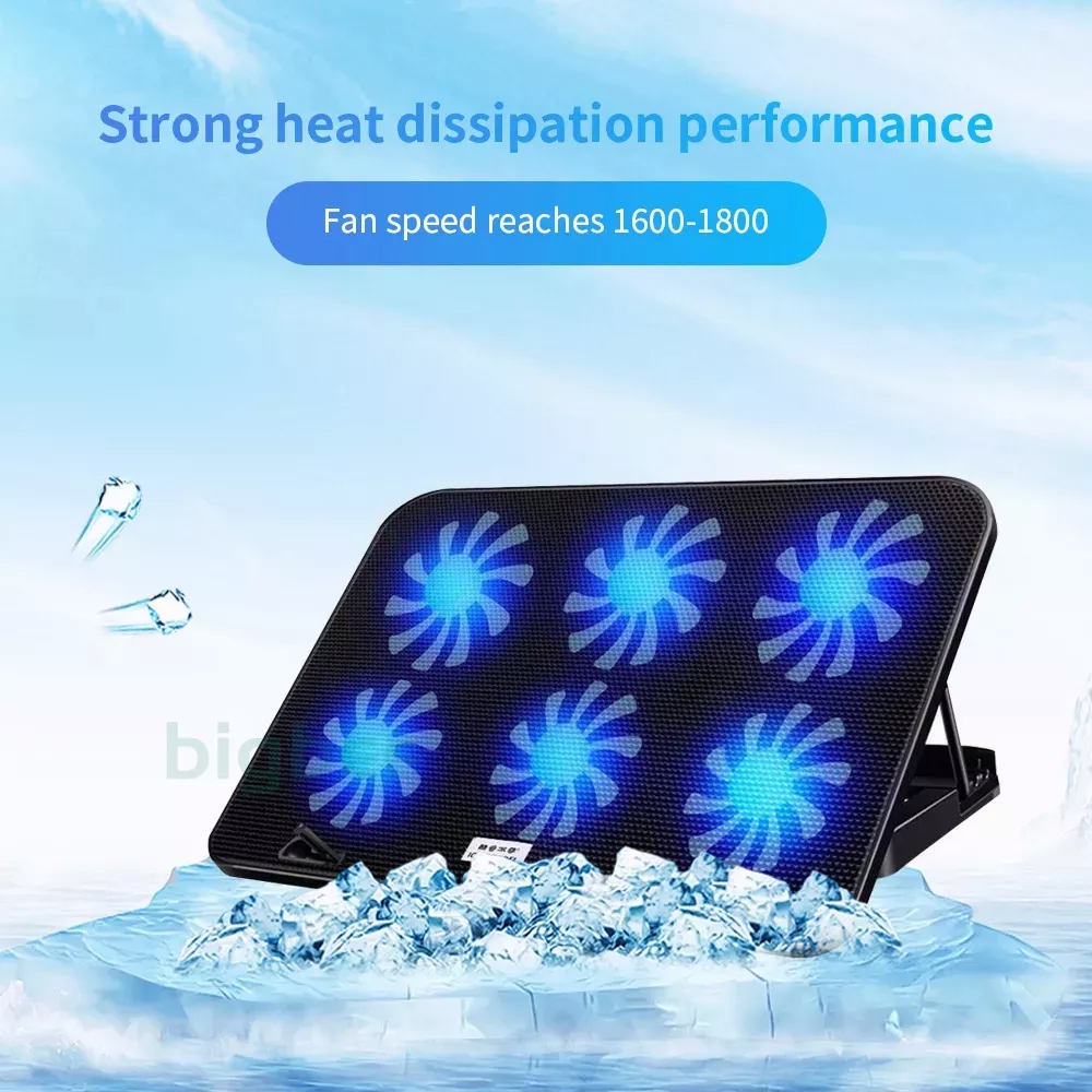 Dual USB Tinggi Disesuaikan Laptop Cooling Pad Notebook Berdiri 6 Kipas Angin Kuat