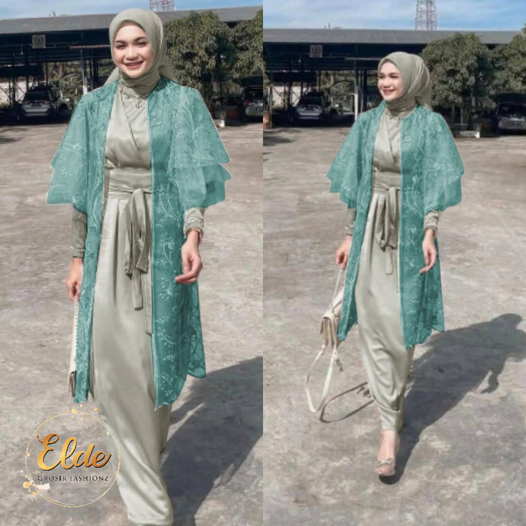 ELDE 12 - MAXY LUCIA BRUKAT TILLE DRESS SET GAMIS JUMBO WANITA SIZE M - L - XL - XXL BAHAN ROBERTO SLETING BELAKANG + CARDI TILE MUTIARA IMPORT + OBI LILIT LUCIANNA