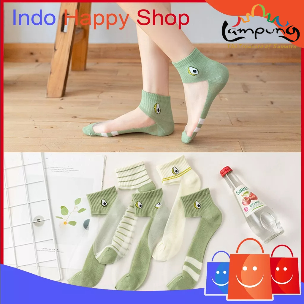 ⭐️𝐈𝐇𝐒 𝟖𝟗𝟑 𝐋𝐚𝐦𝐩𝐮𝐧𝐠⭐️Kaos Kaki Transparan Wanita Motif Avocado Kaos Kaki Setinggi Betis Fashion Japanese