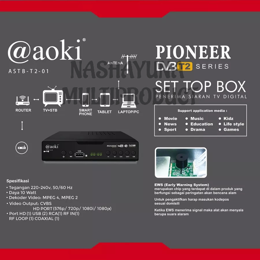 SET TOP BOX TV DIGITAL AOKI ASTB-T2-01 RECEIVER DVB-T2 PIONEER FITUR TERBARU