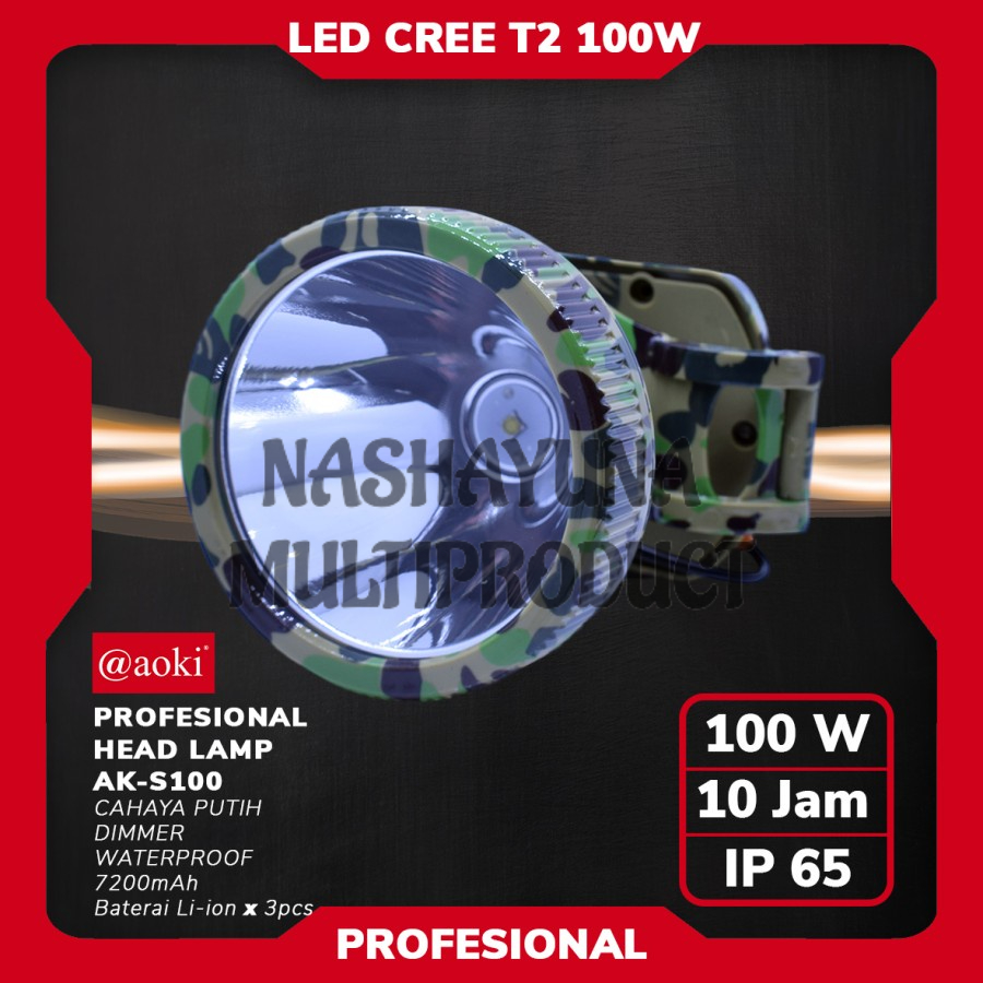 [BAYAR DITEMPAT] SENTER KEPALA/HEADLAMP AOKI AK-S100 CAHAYA 100WATT PROFESIONAL HEADLAMP 7200MAH