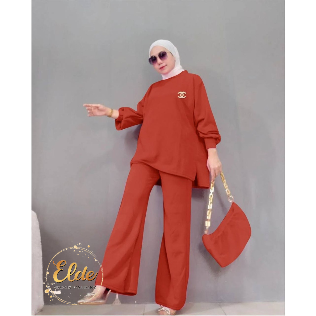 ELDE 12 - Setelan Rona Knit ( L - XL - XXL - 3XL ) JUMBO Bahan Mango Knit Import Tebal + Celana, NO BROSS