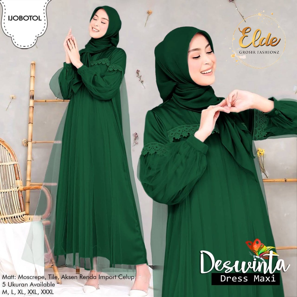 ELDE  66 - Maxy dress terbaru Dress Deswinta / Gamis Deswinta / Gamis Terbaru modern / Bahan tile furing moscrepe aplikasi renda / tanpa pasmina