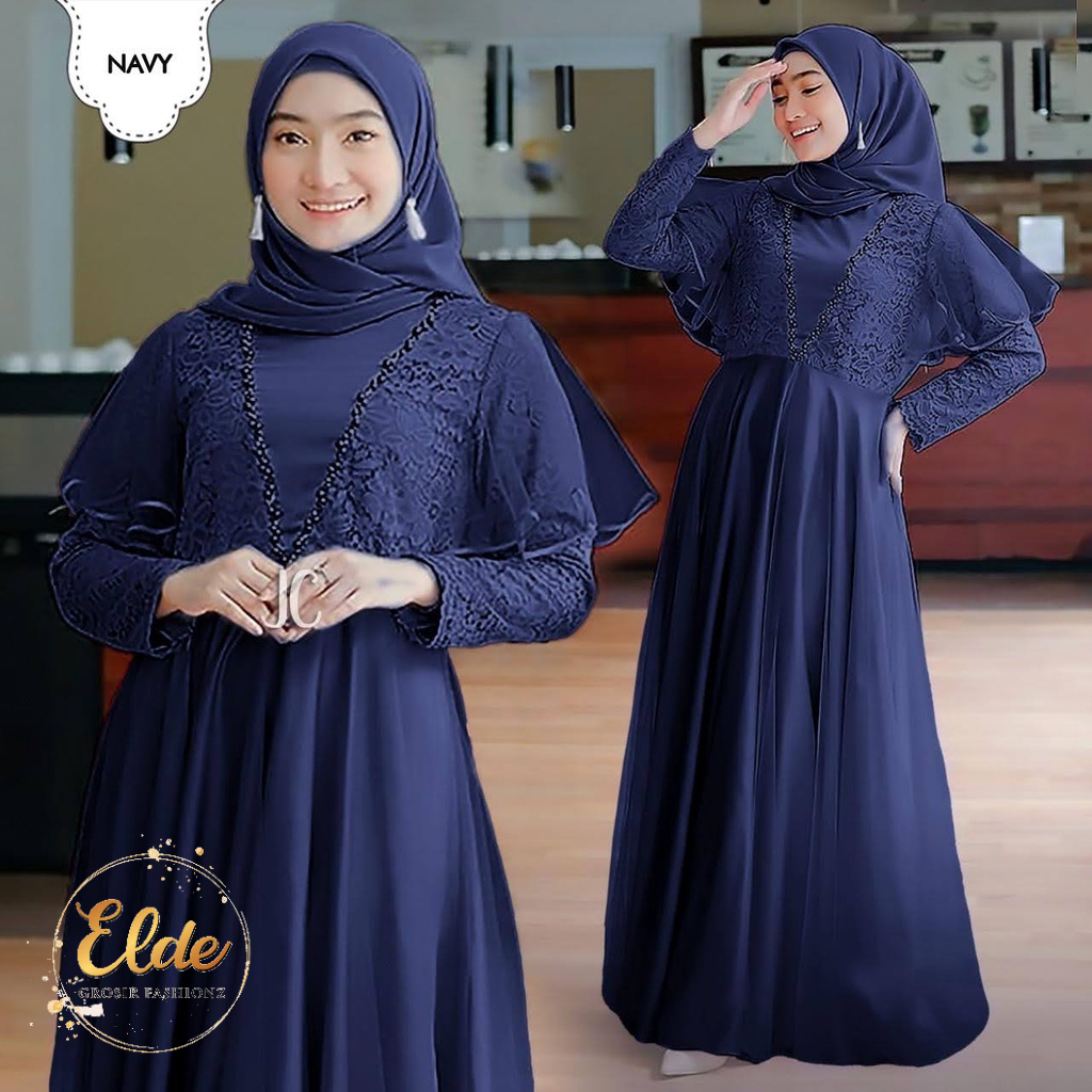 ELDE 66 - Maxy Balqis ( L - XL - 2XL ) Baju Muslim Wanita Terbaru Bahan Brukat Kombi Tile Lapis Furing Tanpa Pasmina